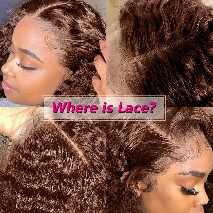 Chocolate Brown Kinky Curly Lace Frontal Human Hair Wig Transparent Lace Front Wig PrePlucked Colored Human Hair Wig On sale - Image 4