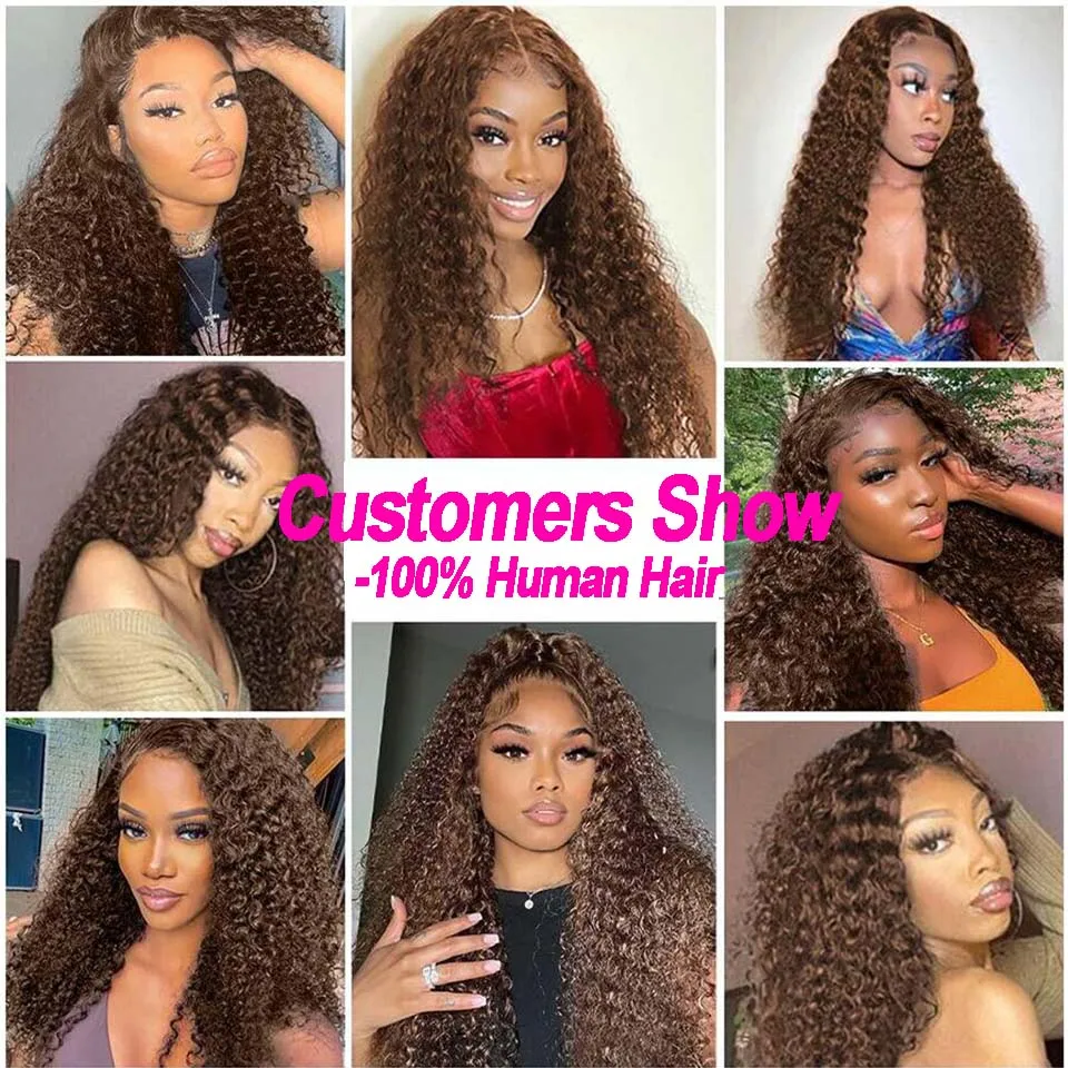Chocolate Brown Kinky Curly Lace Frontal Human Hair Wig Transparent Lace Front Wig PrePlucked Colored Human Hair Wig On sale - Image 5