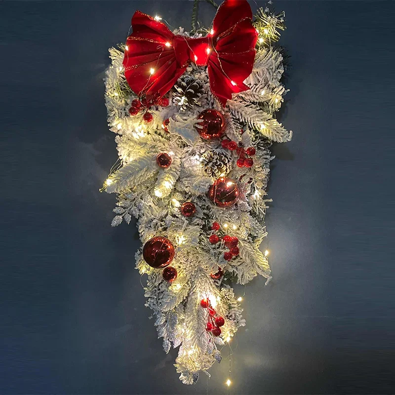 Christmas Flocking Garland Door Hanging Christmas Decorations Christmas Garland Rattan Pendant Decoration Home Holiday Layout - Image 3