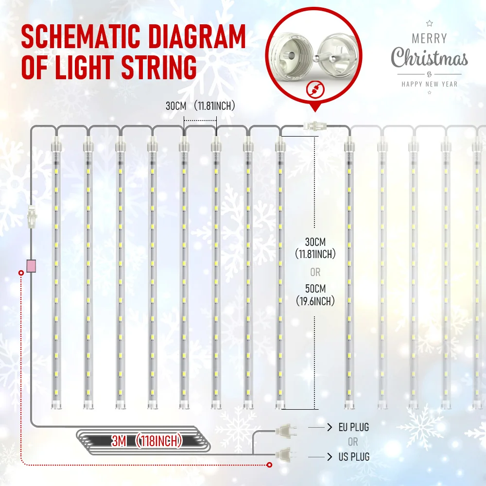 Christmas LED Meteor Shower Garland Festoon Holiday Strip Light Outdoor Waterproof Fairy String Lights For Street Decoration - Image 2