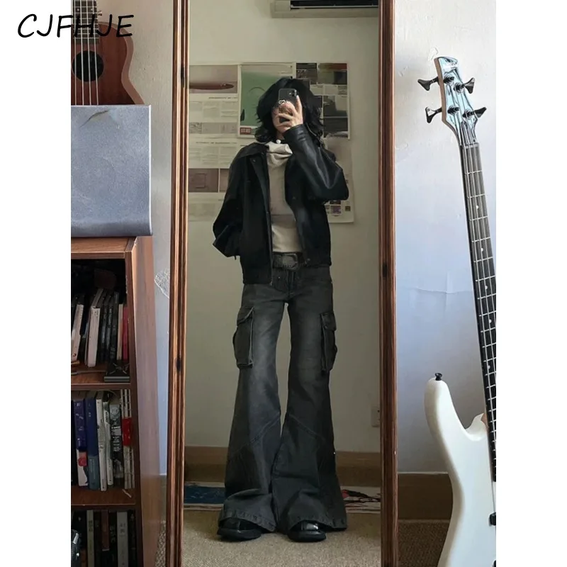 CJFHJE American Retro Bell Bottoms Washed Black Low Waist Slim Flare Jeans Women Fashion Cozy Denim Trousers Hiphop High Street - Image 3