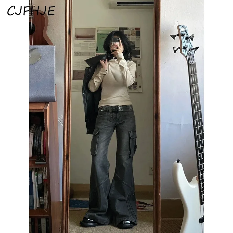 CJFHJE American Retro Bell Bottoms Washed Black Low Waist Slim Flare Jeans Women Fashion Cozy Denim Trousers Hiphop High Street - Image 4