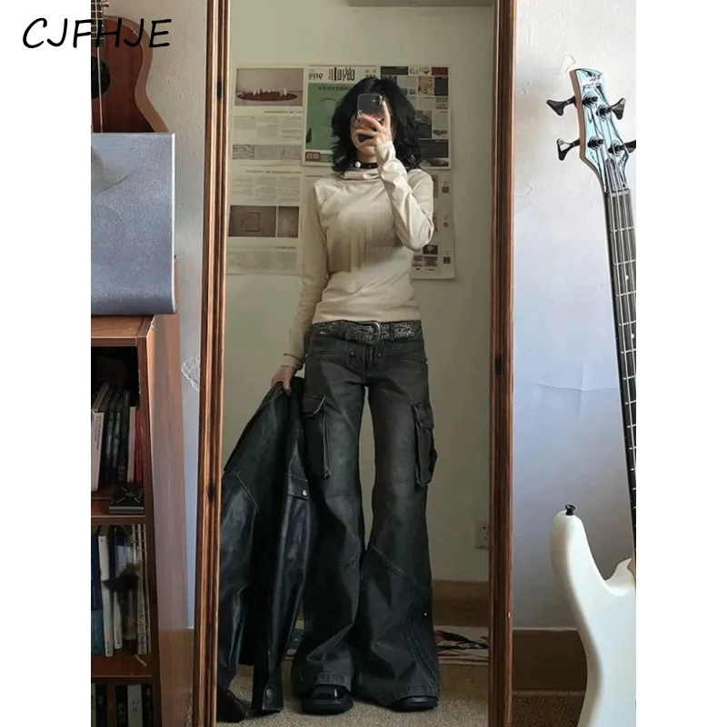 CJFHJE American Retro Bell Bottoms Washed Black Low Waist Slim Flare Jeans Women Fashion Cozy Denim Trousers Hiphop High Street - Image 5