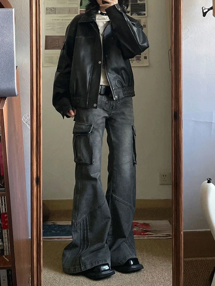 CJFHJE American Retro Bell Bottoms Washed Black Low Waist Slim Flare Jeans Women Fashion Cozy Denim Trousers Hiphop High Street - Image 7