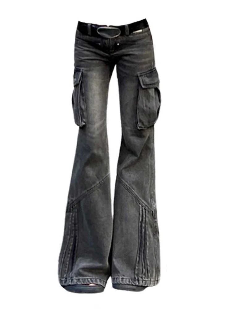 CJFHJE American Retro Bell Bottoms Washed Black Low Waist Slim Flare Jeans Women Fashion Cozy Denim Trousers Hiphop High Street - Image 13