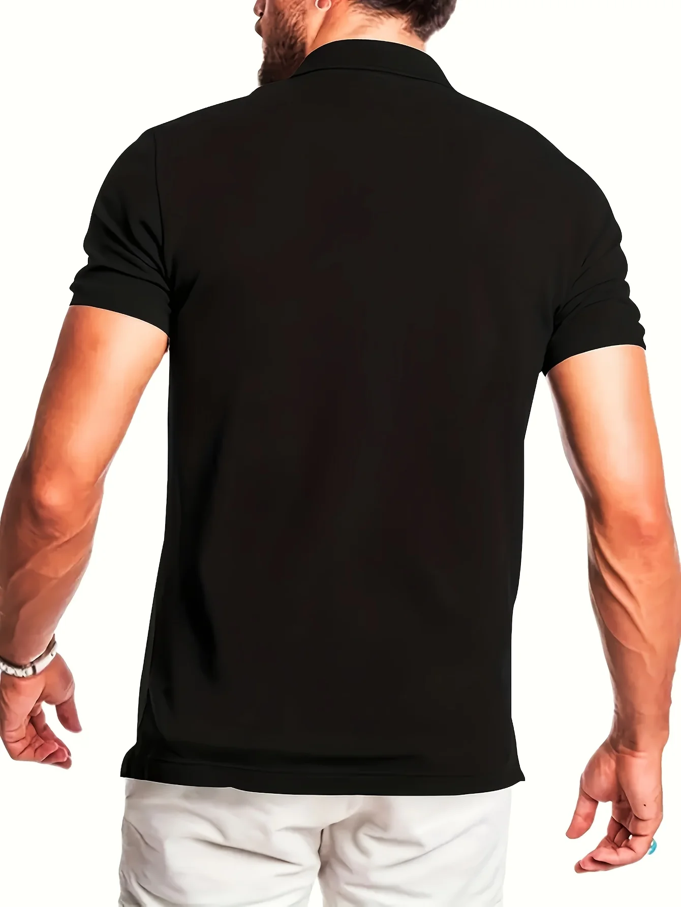 Classic Fit, Men's Casual Shirt with Chest Pocket - Breathable, Stretch Fabric for Golf & Tennis - Solid Color, Short Sleeve, Button Detail - Image 2