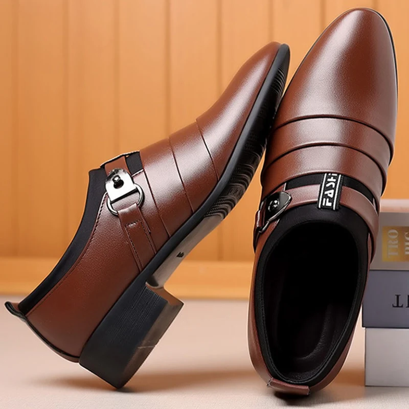 Classic Leather Shoes for Men Slip on Pointed Toe Oxfords Formal Wedding Party Office Business Casual Dress Shoes for Male - Image 5
