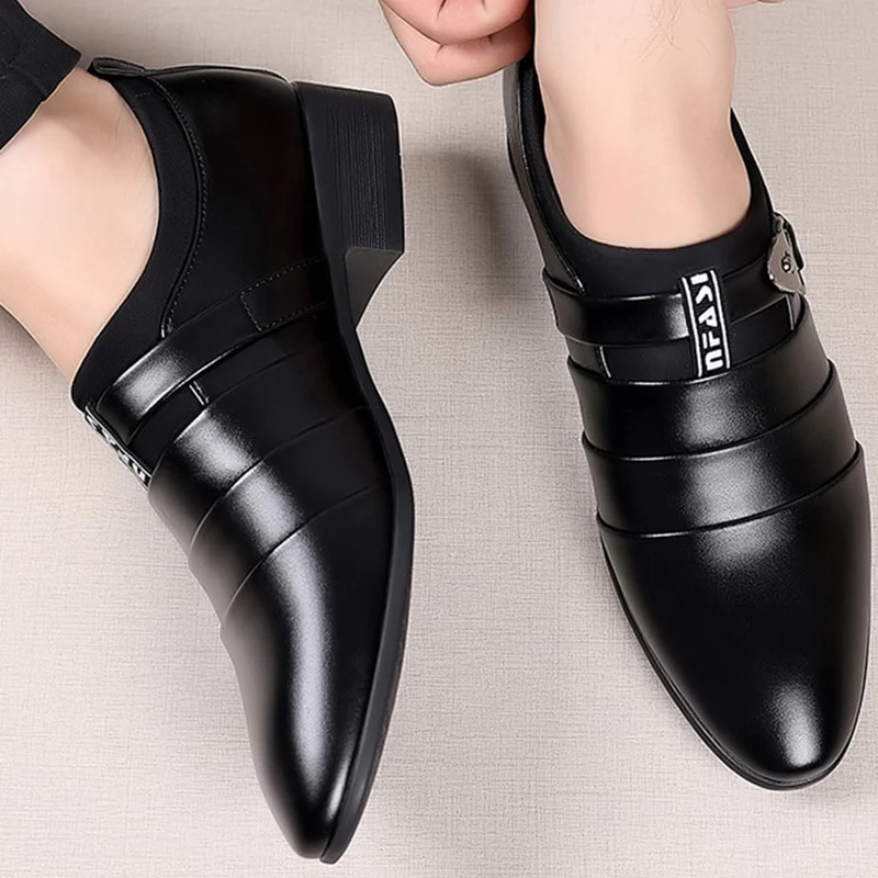Classic Leather Shoes for Men Slip on Pointed Toe Oxfords Formal Wedding Party Office Business Casual Dress Shoes for Male - Image 7
