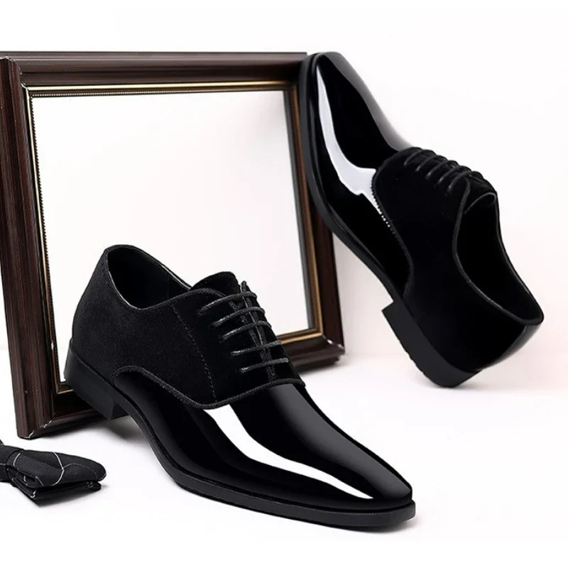 Classic Men's Leather Shoes Patent Leather Dress Shoes Lace Up Office Work Shoes Pointed Toe Wedding Oxfords Plus Size Shoe New - Image 10