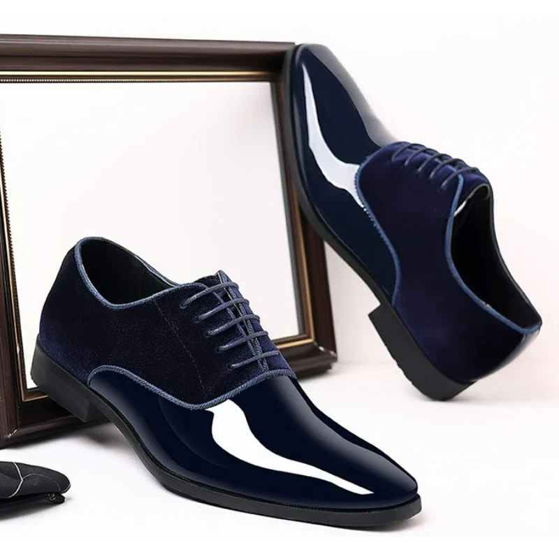 Classic Men's Leather Shoes Patent Leather Dress Shoes Lace Up Office Work Shoes Pointed Toe Wedding Oxfords Plus Size Shoe New - Image 14