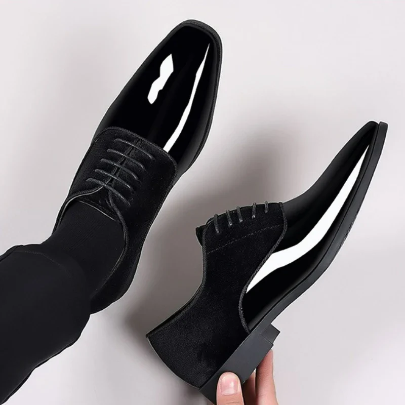 Classic Men's Leather Shoes Patent Leather Dress Shoes Lace Up Office Work Shoes Pointed Toe Wedding Oxfords Plus Size Shoe New - Image 2