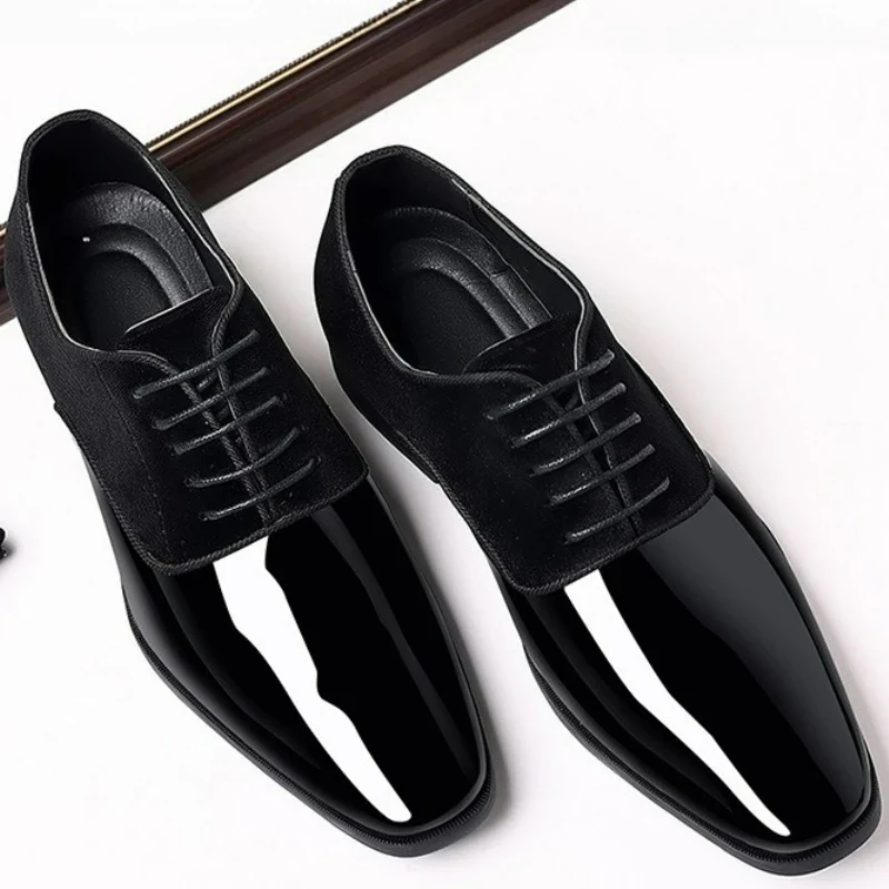 Classic Men's Leather Shoes Patent Leather Dress Shoes Lace Up Office Work Shoes Pointed Toe Wedding Oxfords Plus Size Shoe New - Image 3