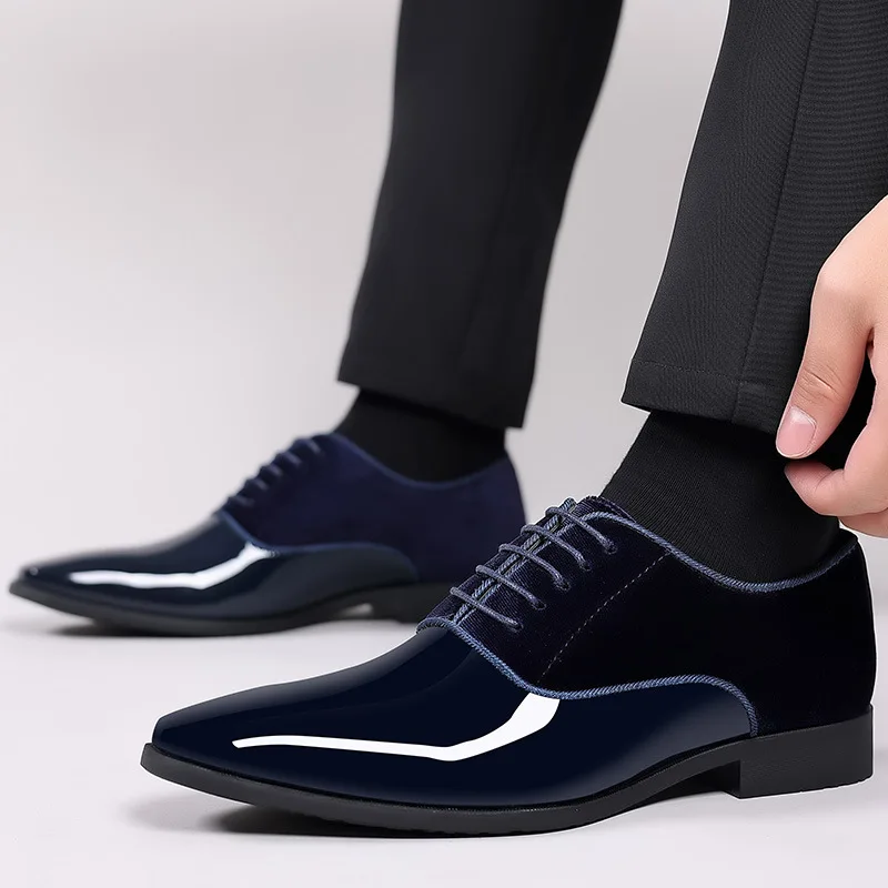 Classic Men's Leather Shoes Patent Leather Dress Shoes Lace Up Office Work Shoes Pointed Toe Wedding Oxfords Plus Size Shoe New - Image 4
