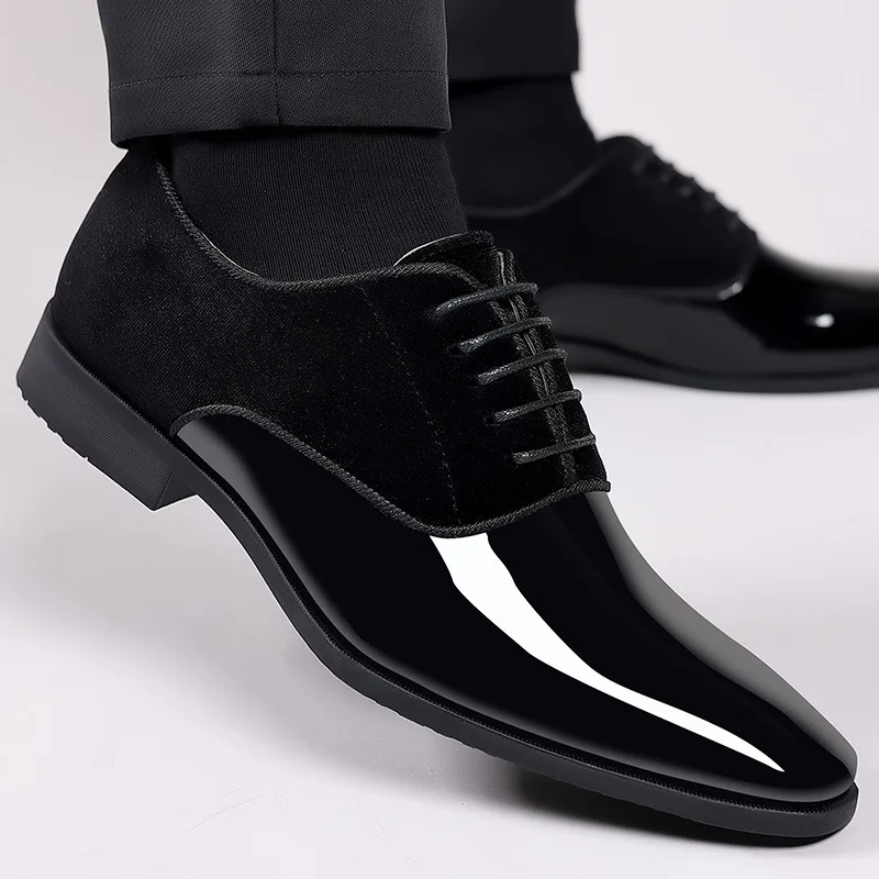 Classic Men's Leather Shoes Patent Leather Dress Shoes Lace Up Office Work Shoes Pointed Toe Wedding Oxfords Plus Size Shoe New - Image 8