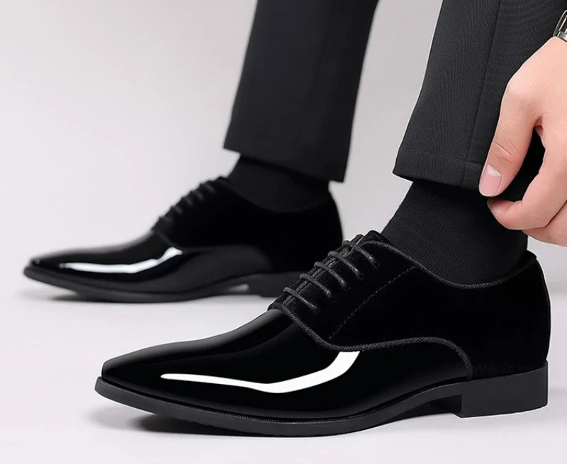 Classic Men's Leather Shoes Patent Leather Dress Shoes Lace Up Office Work Shoes Pointed Toe Wedding Oxfords Plus Size Shoe New - Image 9