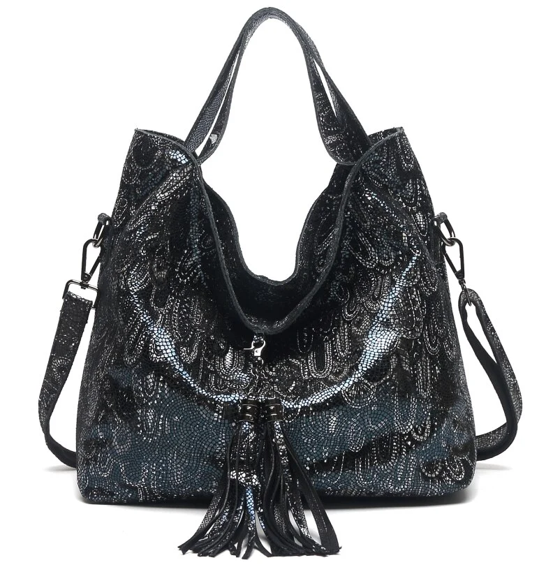 Classical 100% Real Leather Women's Tote Bag Big Emossed Shiny Genuine Cowhide Designer Messenger Handbags New Fashion - Image 2