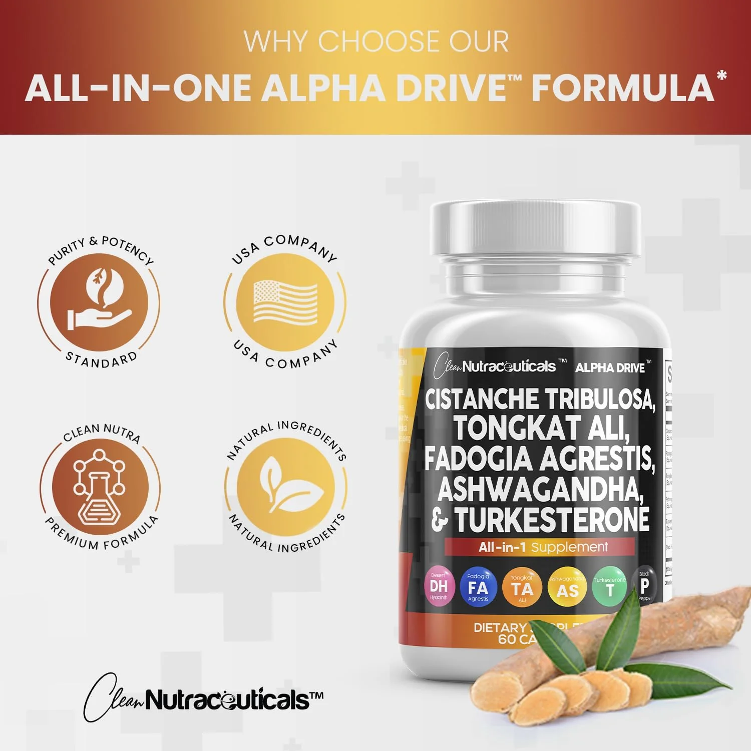 Clean Nutra Cistanche Tribulosa 6000mg Fadogia Agrestis 600mg Tongkat Ali 400mg Turkesterone Pills 2000mg Ashwagandha Extract 3000mg Capsules Supplement for Men - 60 Count - Image 6