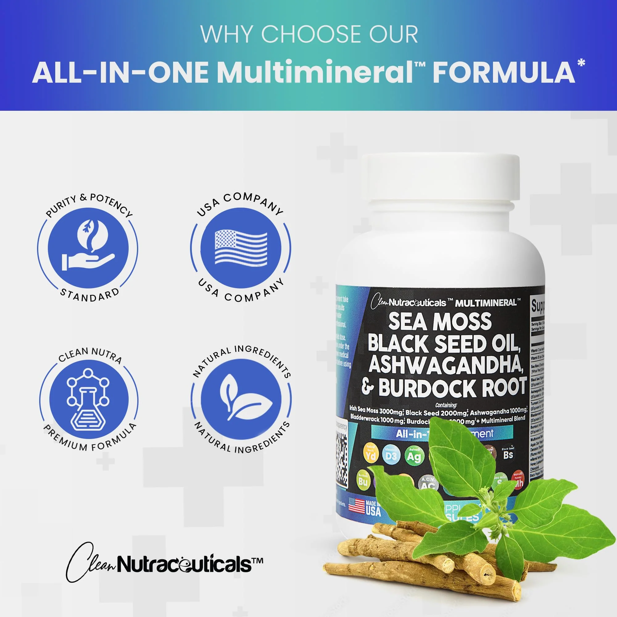 Clean Nutra Sea Moss, Black Seed Oil, Ashwagandha & Burdock Root - Image 5