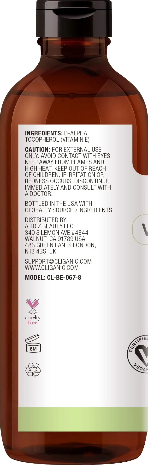Cliganic 100% Pure Vitamin E Oil for Skin, Hair & Face 240,000 IU (8oz), Non-GMO Verified | Natural D-Alpha Tocopherol - Image 3