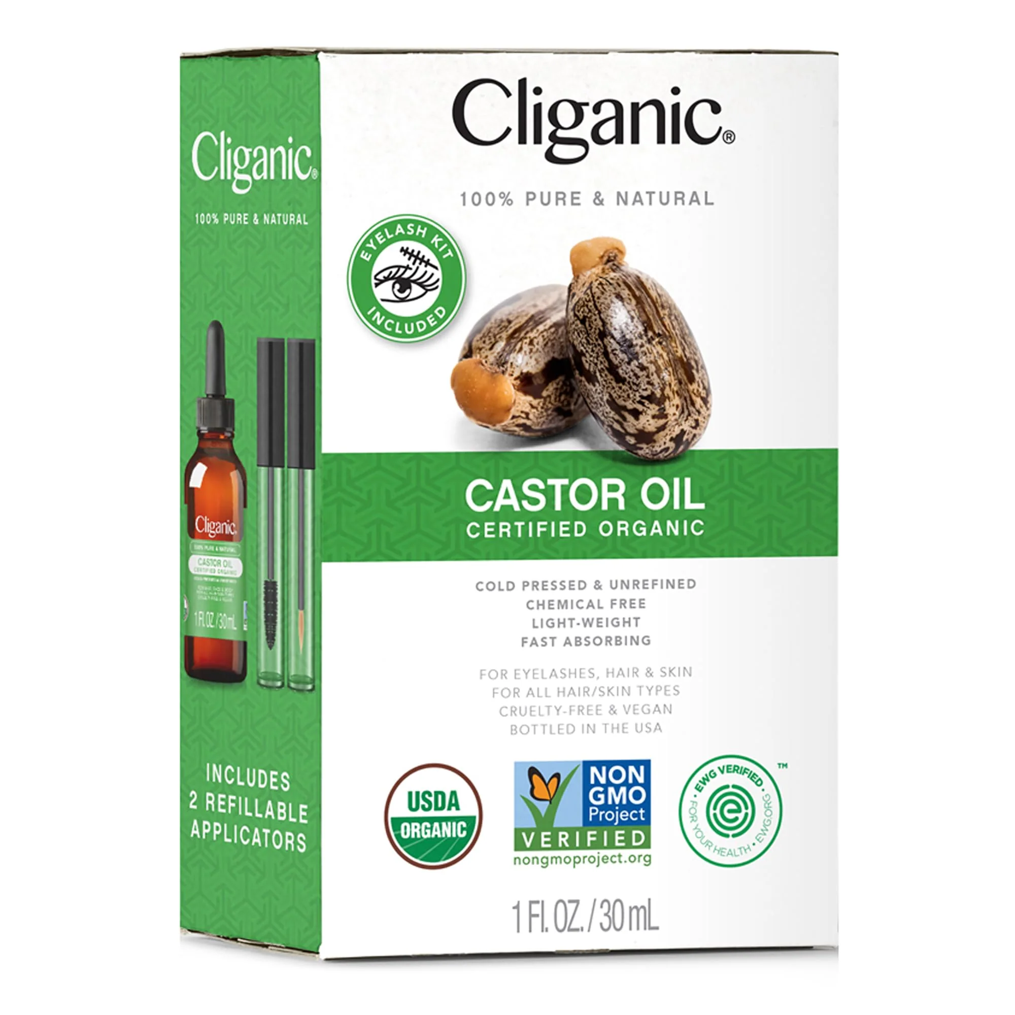 Cliganic Organic Castor Oil, 100% Pure (4oz with Eyelash Kit) - For Eyelashes, Eyebrows, Hair & Skin - Image 2