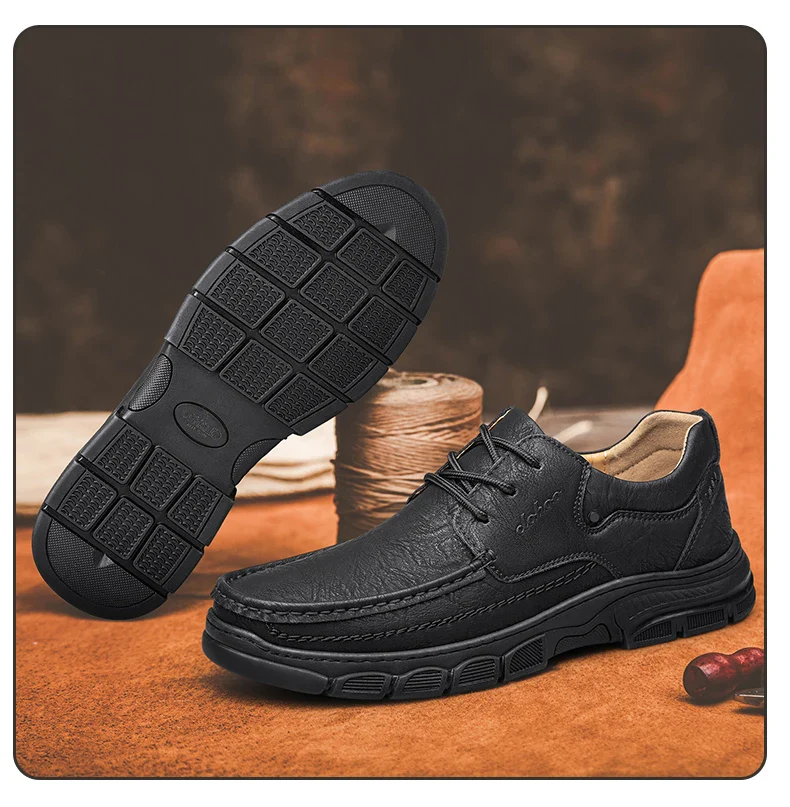 CLOHOO Men's Handmade Thick Rubber Bottom Breathable Casual Leather Shoes Classic Sewn Loafers Comfortable Leisure Footwear - Image 11