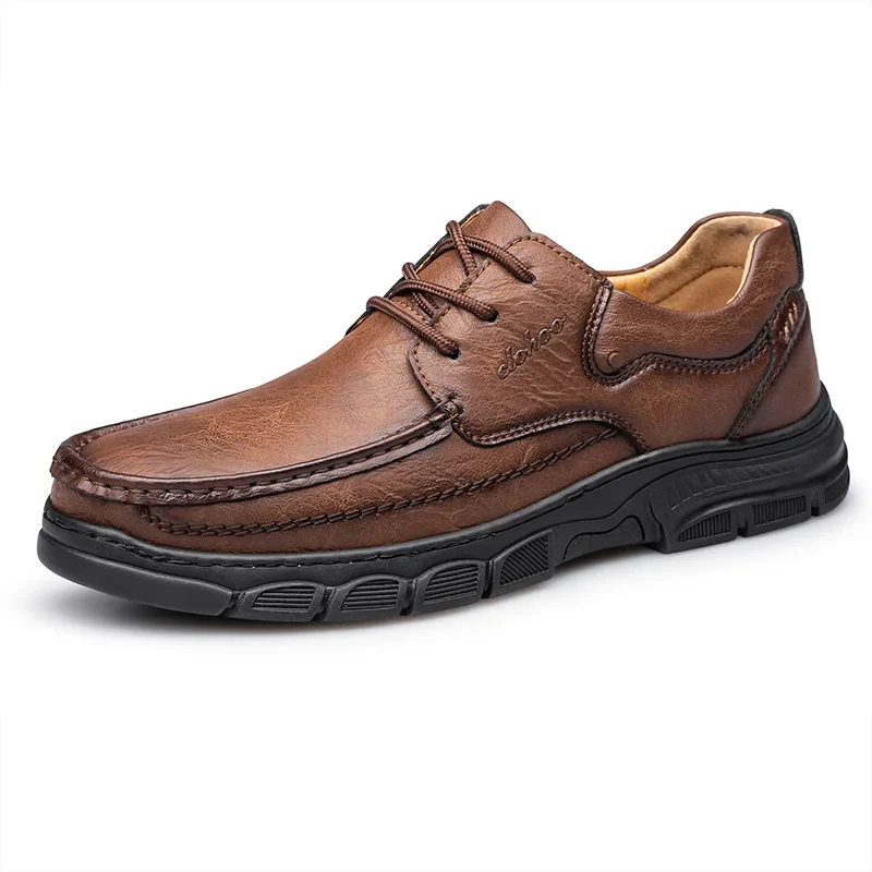 CLOHOO Men's Handmade Thick Rubber Bottom Breathable Casual Leather Shoes Classic Sewn Loafers Comfortable Leisure Footwear - Image 19