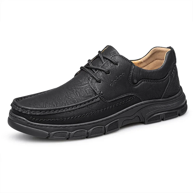 CLOHOO Men's Handmade Thick Rubber Bottom Breathable Casual Leather Shoes Classic Sewn Loafers Comfortable Leisure Footwear - Image 20