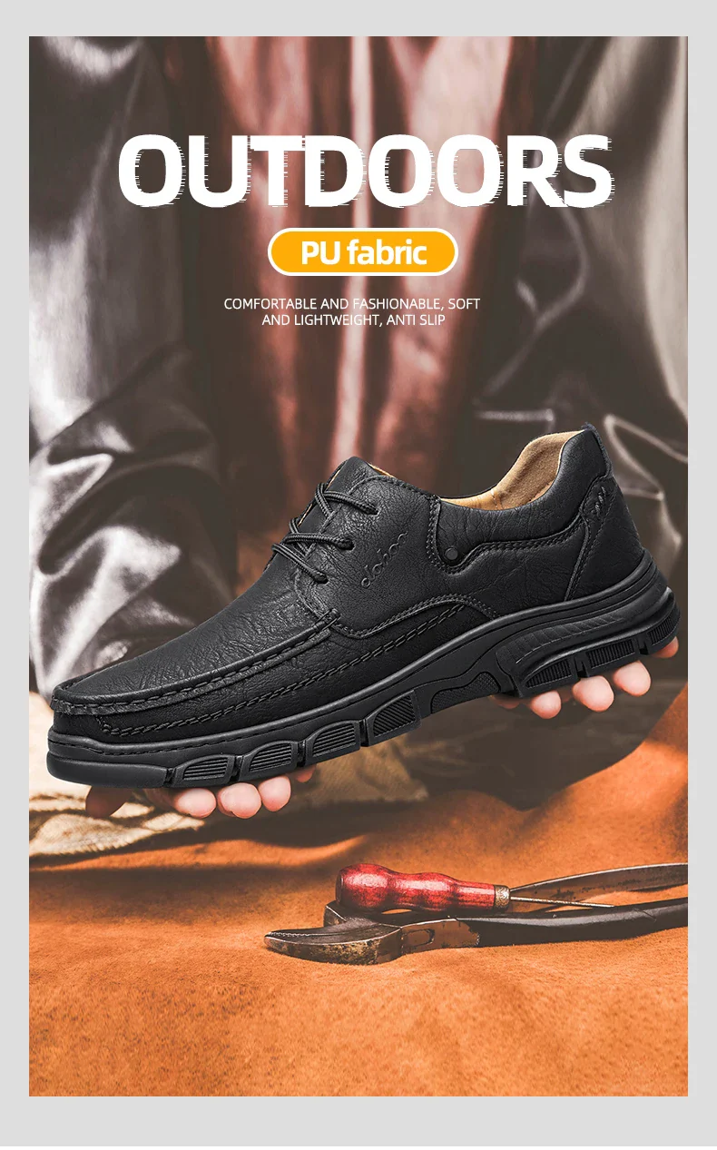 CLOHOO Men's Handmade Thick Rubber Bottom Breathable Casual Leather Shoes Classic Sewn Loafers Comfortable Leisure Footwear - Image 8
