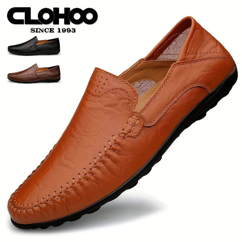 CLOHOO Men's Slip-On Business Casual Shoes - Breathable Second-Layer Leather Upper, Comfortable PU Lining & Rubber Sole, All-Season Versatile for Office, Travel & Vacation - Black, Refined Appearance | Sturdy Rubber Sole, Dre - Image 2