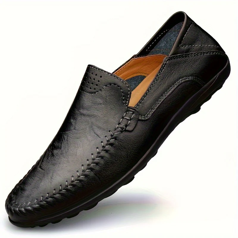 CLOHOO Men's Slip-On Business Casual Shoes - Breathable Second-Layer Leather Upper, Comfortable PU Lining & Rubber Sole, All-Season Versatile for Office, Travel & Vacation - Black, Refined Appearance | Sturdy Rubber Sole, Dre - Image 21