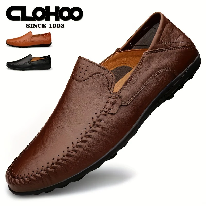 CLOHOO Men's Slip-On Business Casual Shoes - Breathable Second-Layer Leather Upper, Comfortable PU Lining & Rubber Sole, All-Season Versatile for Office, Travel & Vacation - Black, Refined Appearance | Sturdy Rubber Sole, Dre - Image 3