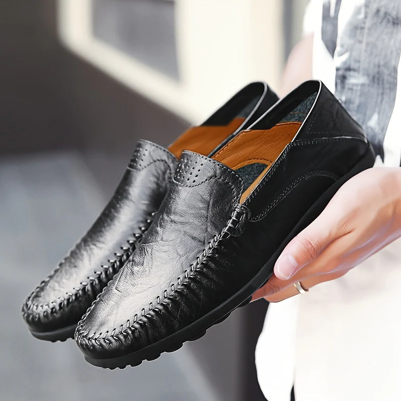 CLOHOO Men's Slip-On Business Casual Shoes - Breathable Second-Layer Leather Upper, Comfortable PU Lining & Rubber Sole, All-Season Versatile for Office, Travel & Vacation - Black, Refined Appearance | Sturdy Rubber Sole, Dre - Image 6