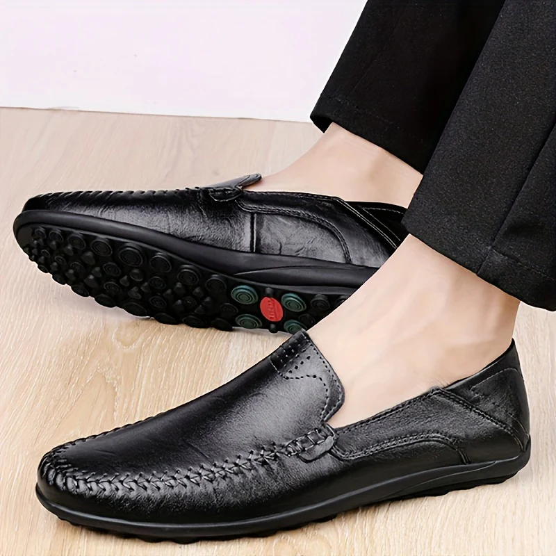 CLOHOO Men's Slip-On Business Casual Shoes - Breathable Second-Layer Leather Upper, Comfortable PU Lining & Rubber Sole, All-Season Versatile for Office, Travel & Vacation - Black, Refined Appearance | Sturdy Rubber Sole, Dre - Image 8