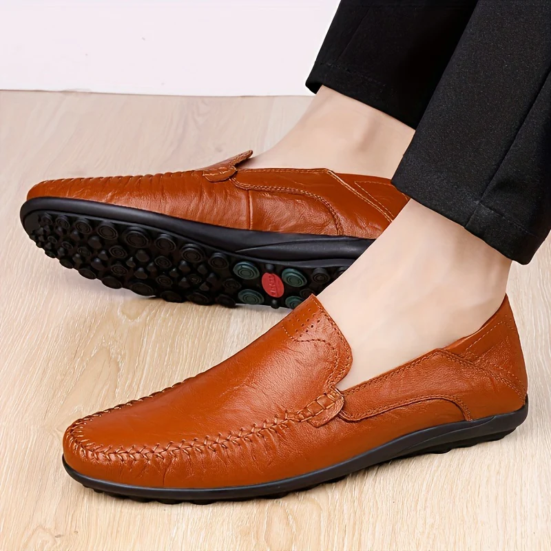 CLOHOO Men's Slip-On Business Casual Shoes - Breathable Second-Layer Leather Upper, Comfortable PU Lining & Rubber Sole, All-Season Versatile for Office, Travel & Vacation - Black, Refined Appearance | Sturdy Rubber Sole, Dre - Image 9