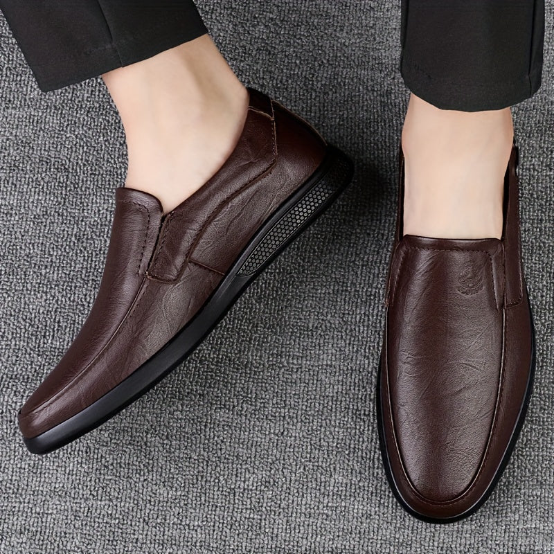 CLOHOO Men's Slip-On Casual Shoes - Genuine Leather Upper, Rubber Sole with PU Cushioned Insole, All-Season Comfort for Business & Vacation, Brown/Black, Casual Footwear | Classic Slipon | Rubber Sole Footwear - Image 10