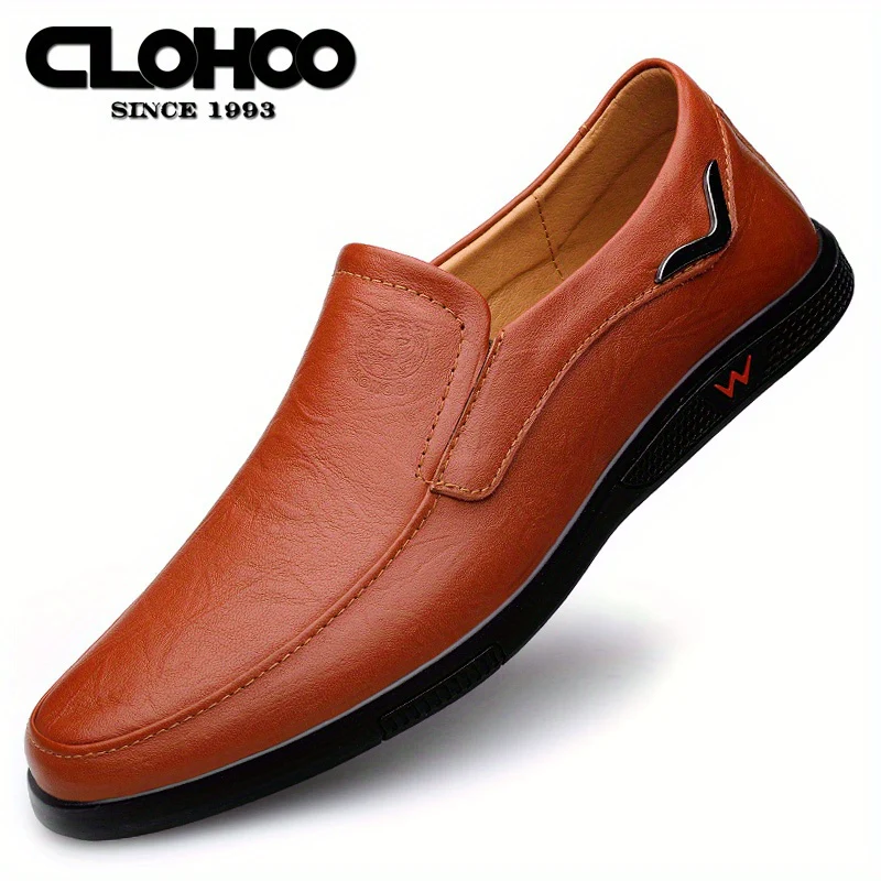 CLOHOO Men's Slip-On Casual Shoes - Genuine Leather Upper, Rubber Sole with PU Cushioned Insole, All-Season Comfort for Business & Vacation, Brown/Black, Casual Footwear | Classic Slipon | Rubber Sole Footwear - Image 28