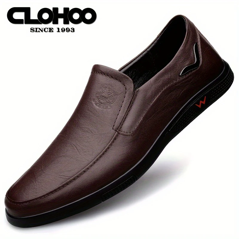 CLOHOO Men's Slip-On Casual Shoes - Genuine Leather Upper, Rubber Sole with PU Cushioned Insole, All-Season Comfort for Business & Vacation, Brown/Black, Casual Footwear | Classic Slipon | Rubber Sole Footwear - Image 36