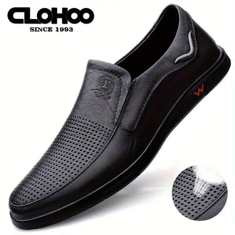 CLOHOO Men's Slip-On Casual Shoes - Genuine Leather Upper, Rubber Sole with PU Cushioned Insole, All-Season Comfort for Business & Vacation, Brown/Black, Casual Footwear | Classic Slipon | Rubber Sole Footwear - Image 40