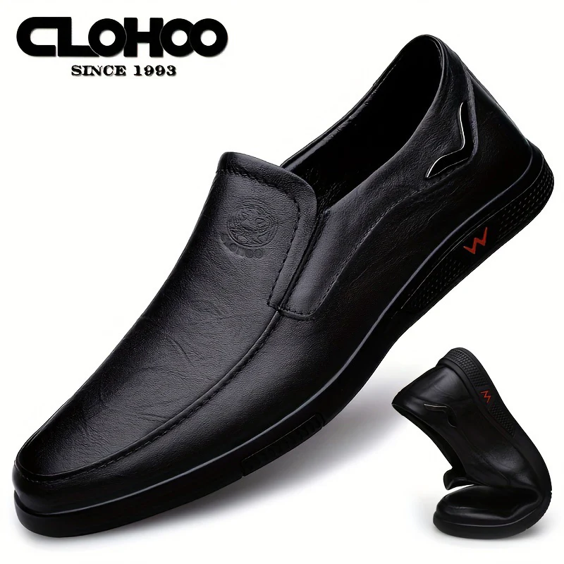 CLOHOO Men's Slip-On Casual Shoes - Genuine Leather Upper, Rubber Sole with PU Cushioned Insole, All-Season Comfort for Business & Vacation, Brown/Black, Casual Footwear | Classic Slipon | Rubber Sole Footwear - Image 47