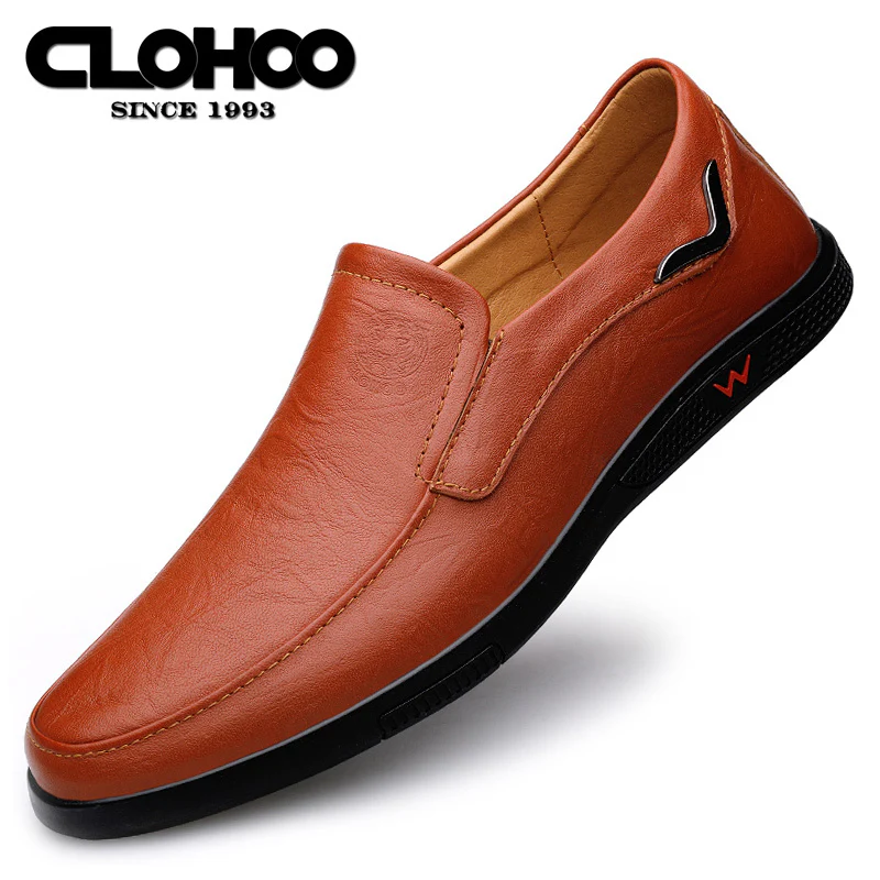 CLOHOO Men's Slip-On Casual Shoes - Genuine Leather Upper, Rubber Sole with PU Cushioned Insole, All-Season Comfort for Business & Vacation, Brown/Black, Casual Footwear | Classic Slipon | Rubber Sole Footwear - Image 52