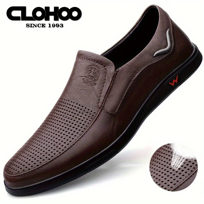 CLOHOO Men's Slip-On Casual Shoes - Genuine Leather Upper, Rubber Sole with PU Cushioned Insole, All-Season Comfort for Business & Vacation, Brown/Black, Casual Footwear | Classic Slipon | Rubber Sole Footwear - Image 55