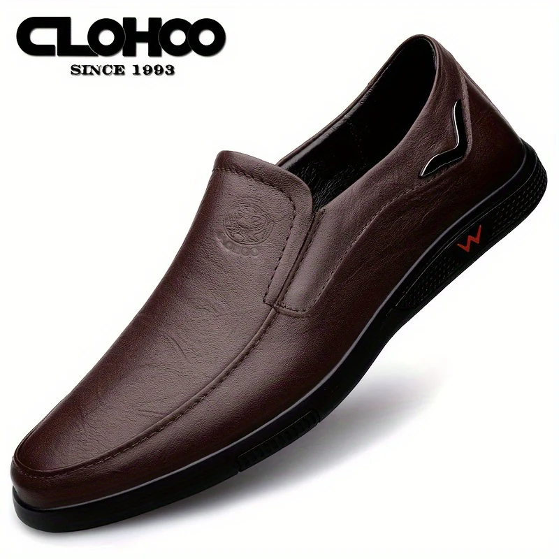 CLOHOO Men's Slip-On Casual Shoes - Genuine Leather Upper, Rubber Sole with PU Cushioned Insole, All-Season Comfort for Business & Vacation, Brown/Black, Casual Footwear | Classic Slipon | Rubber Sole Footwear - Image 58