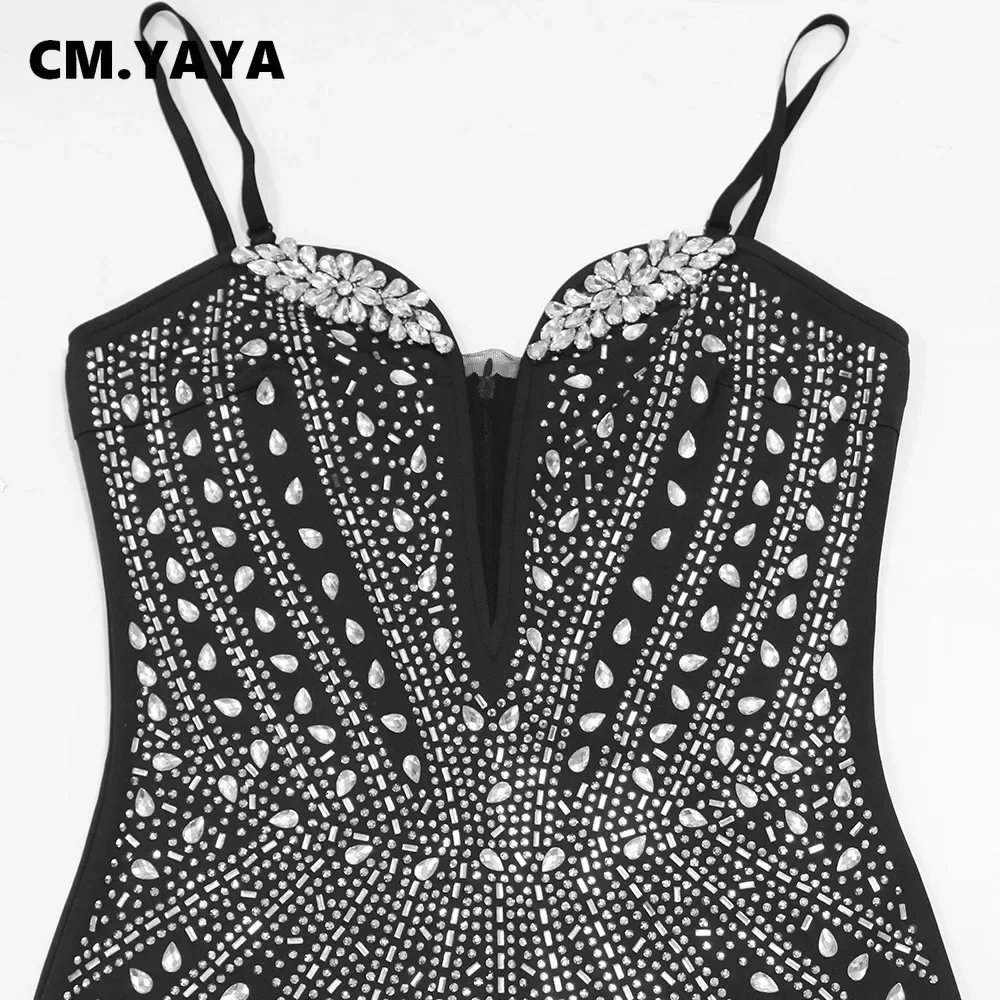 CM.YAYA Women Sleeveless Diamonds Hot Rhinestones Tassel Mini Dress Strapless Sexy Evening Night Club Party Dresses Vestidos - Image 6
