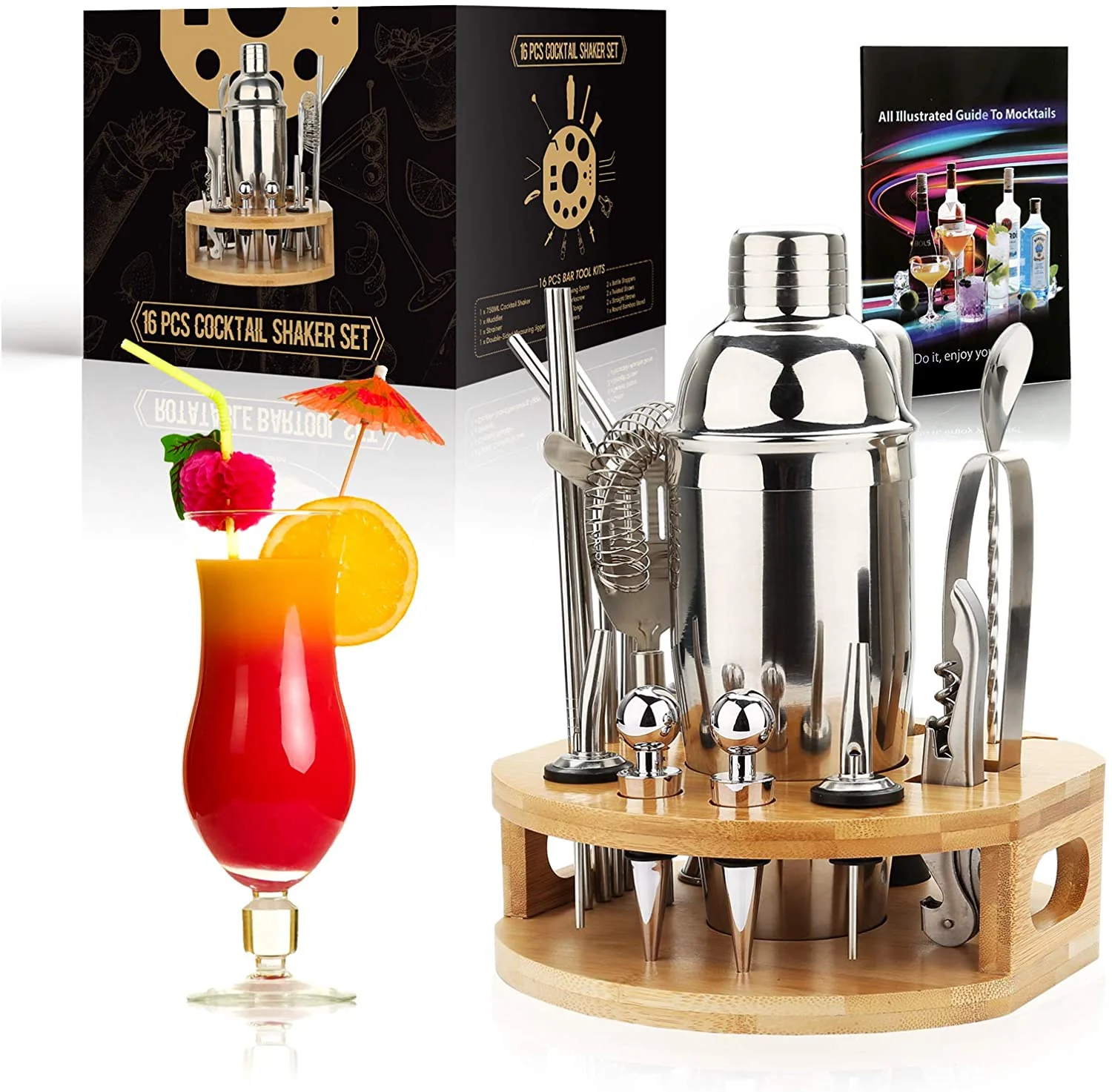 Cocktail Shaker Making Set,16pcs Bartender Kit For Mixer Wine Martini, Stainless Steel Bars Tool, Home Drink Party Accessories - Image 2