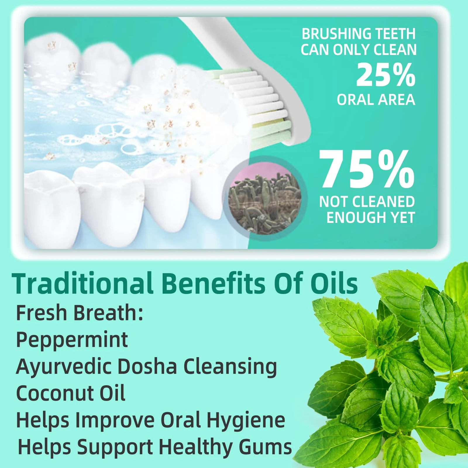 Coconut Mint Pulling Oil Mouthwash, Natural Teeth Whitening, Ayurvedic Daily Swish for Oral Health, Tongue Scraper Included, Alcohol & Fluoride Free, Healthy Gums, Good Breath, 237ml - Image 2