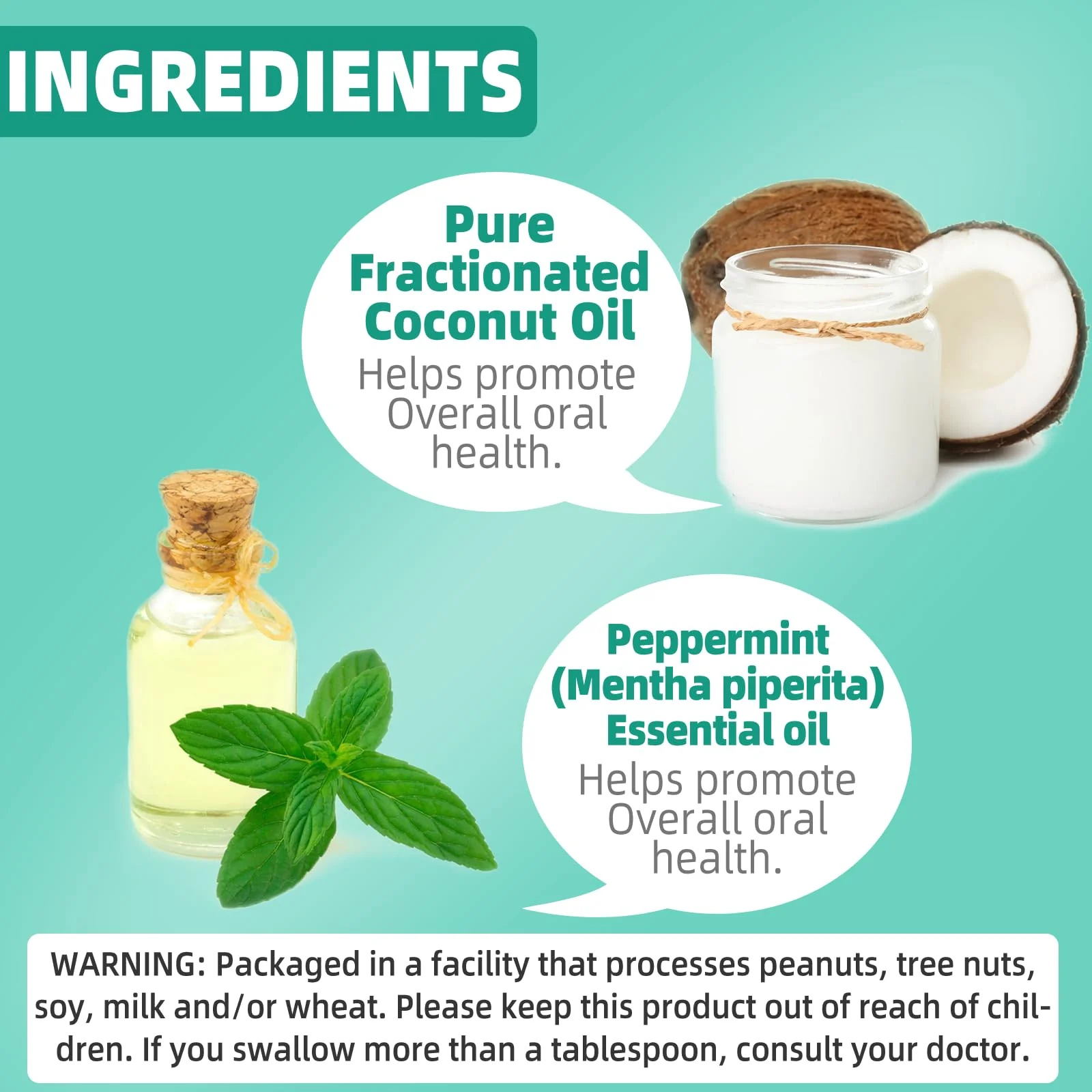 Coconut Mint Pulling Oil Mouthwash, Natural Teeth Whitening, Ayurvedic Daily Swish for Oral Health, Tongue Scraper Included, Alcohol & Fluoride Free, Healthy Gums, Good Breath, 237ml - Image 4