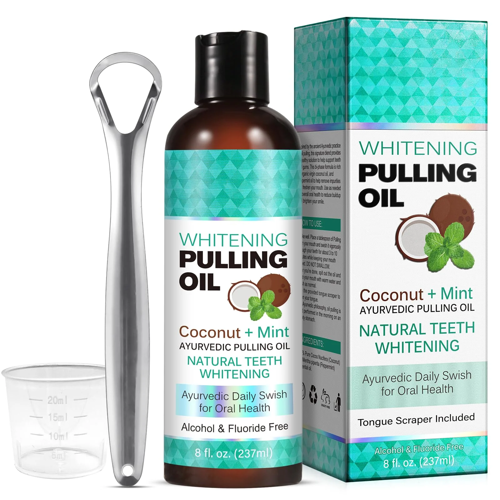 Coconut Mint Pulling Oil Mouthwash, Natural Teeth Whitening, Ayurvedic Daily Swish for Oral Health, Tongue Scraper Included, Alcohol & Fluoride Free, Healthy Gums, Good Breath, 237ml - Image 6