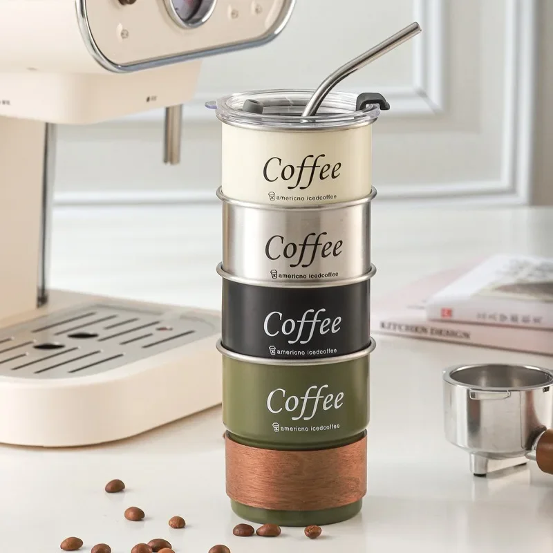 Coffee Cup 304 Stainless Steel Insulated Cup with Straws Beer Mug Coffee Cup Reusable Water Cup with Lid for Outdoor Camping - Image 5