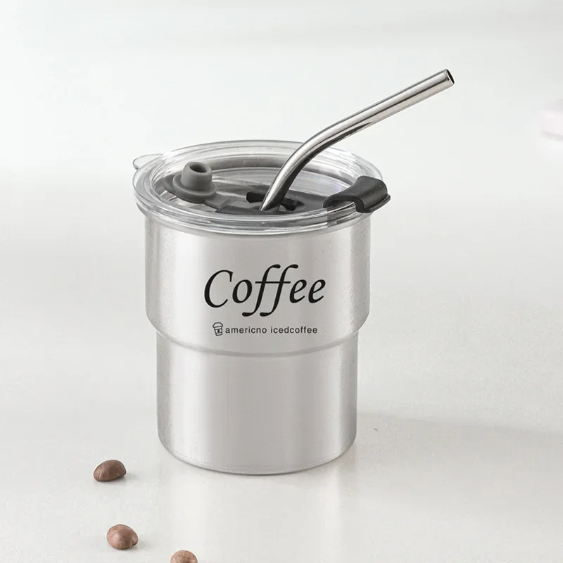Coffee Cup 304 Stainless Steel Insulated Cup with Straws Beer Mug Coffee Cup Reusable Water Cup with Lid for Outdoor Camping - Image 8