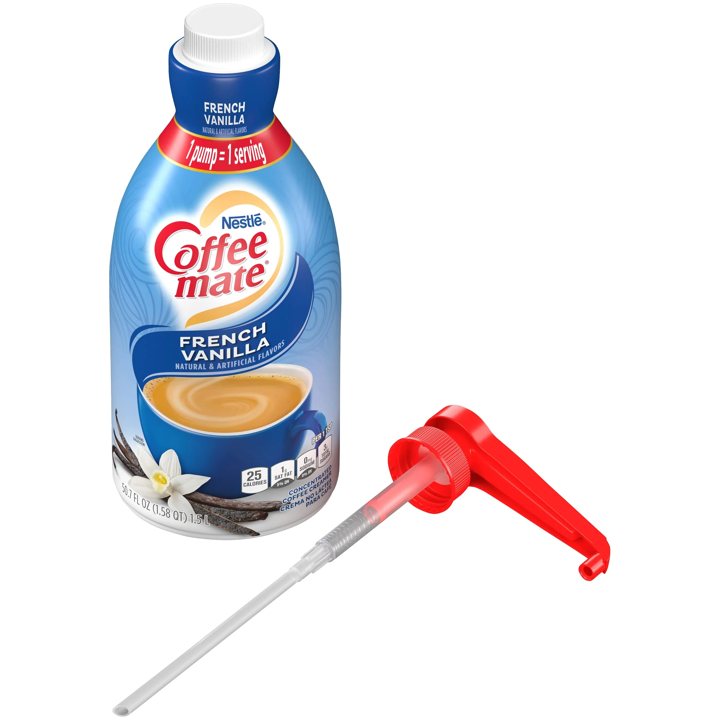 Coffee mate French Vanilla Liquid Concentrate, 1.5 Liter Pump Bottle (Pack of 3) with By The Cup Coffee Scoop - Image 4